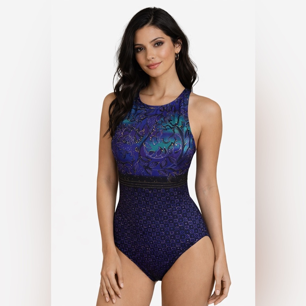 VTG 90s Westbound Beach One Piece Swimsuit Open Back High Neck Bodysuit